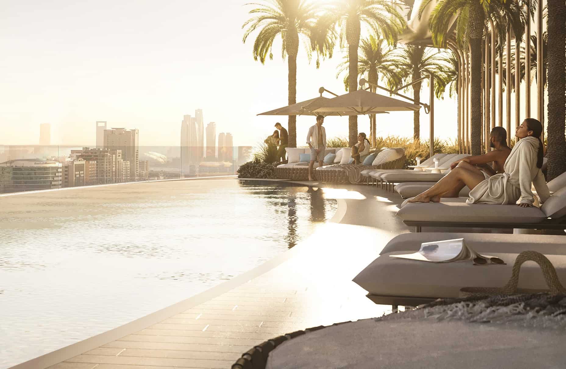 - Iconic amber‑toned architecture of Jumeirah Residences overlooking the Al Maryah promenade.