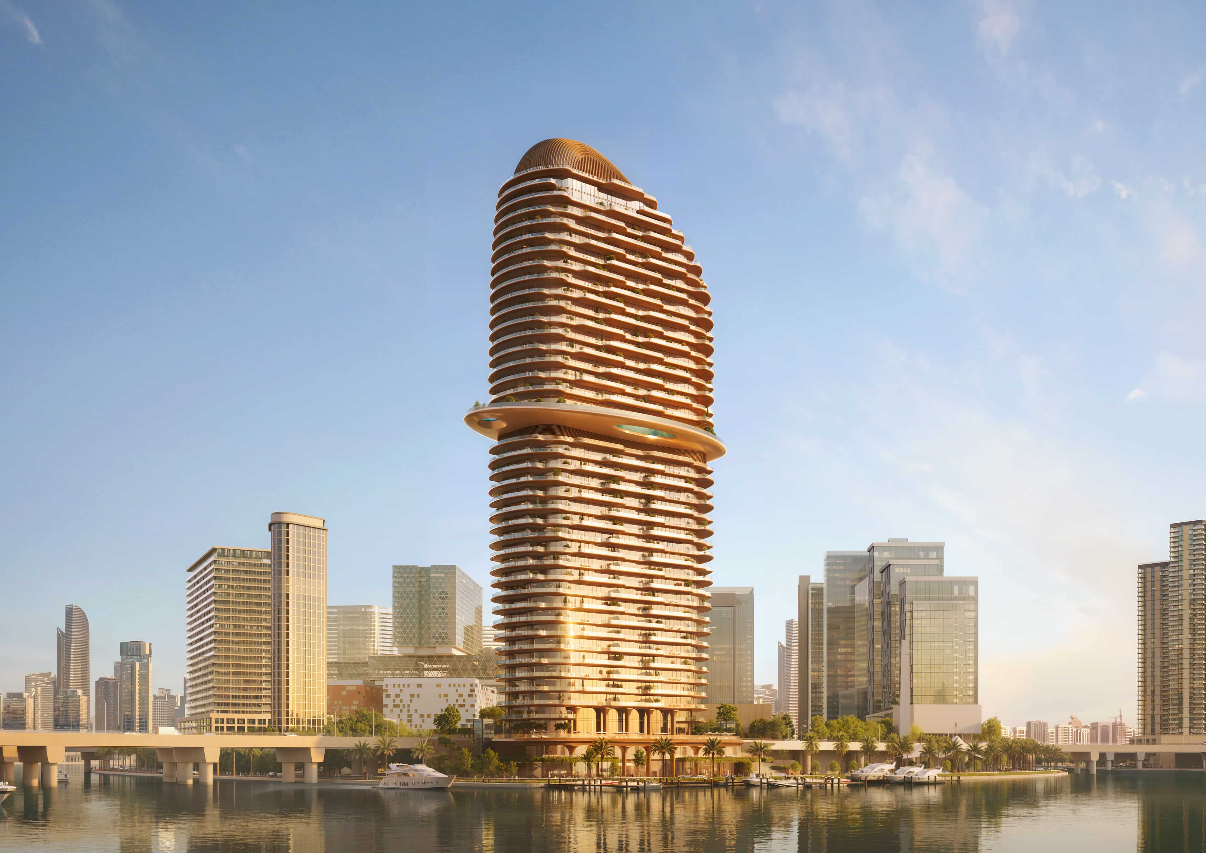 Luxury branded residence tower by Emirates Developments rising along Abu Dhabi’s waterfront.