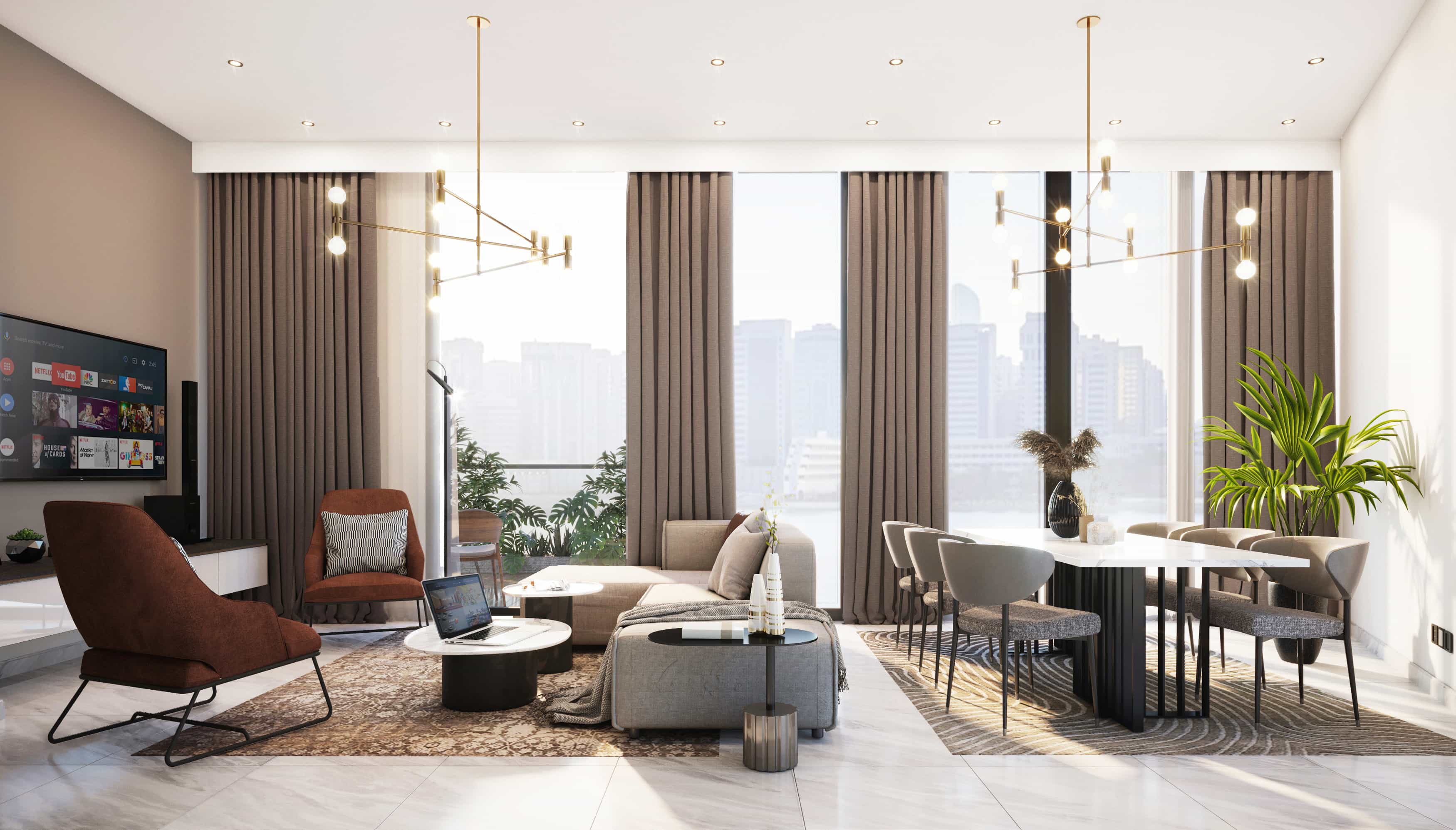 Stylish dining area inside Al Maryah Vista 2 waterfront apartments offering modern luxury living in Abu Dhabi.